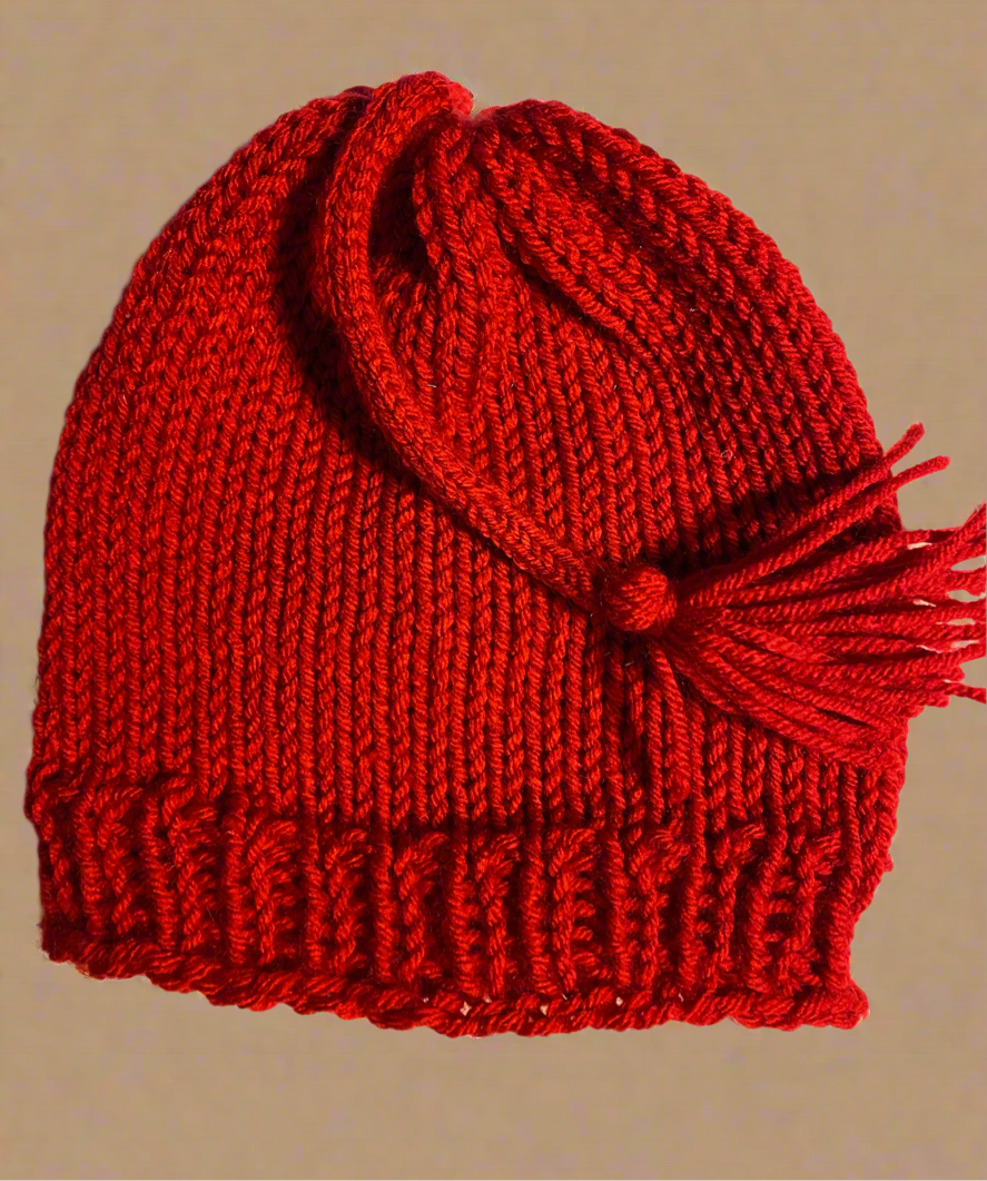 Handmade knitted resistance-like hat- Red stocking hat