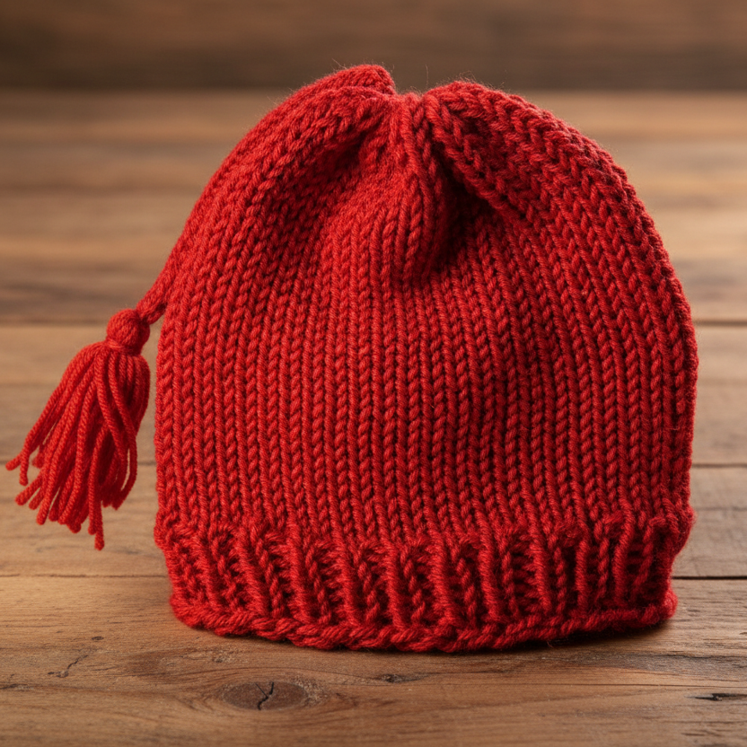 Handmade knitted resistance-like hat- Red stocking hat