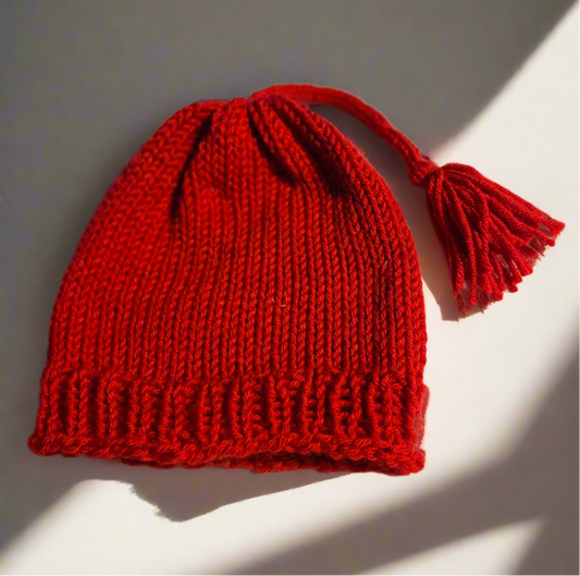 Handmade knitted resistance-like hat- Red stocking hat