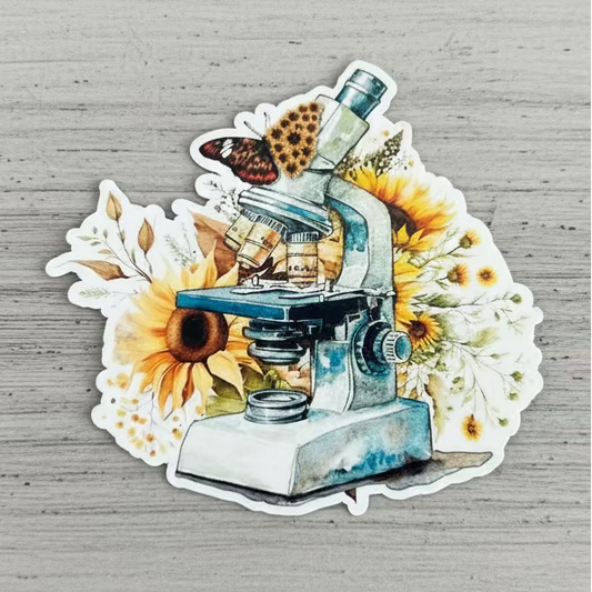 Microscope with Sunflowers Sticker